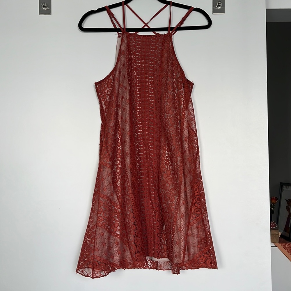 Francesca’s Collection A Line size Small Burnt Orange Lace Lined Dress